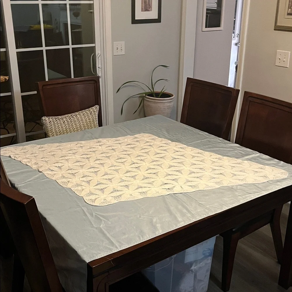 Vintage Hand-Crochet Lace Large Table Runner Hexagon Motifs